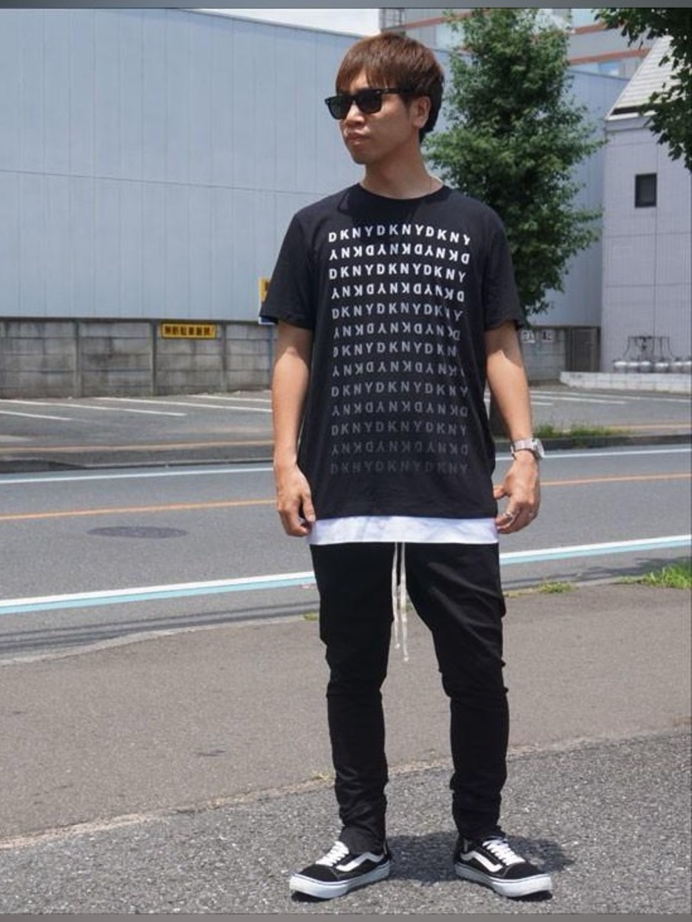 DKNY Layered Short Sleeve Logo Print Supima Cotton Tee
